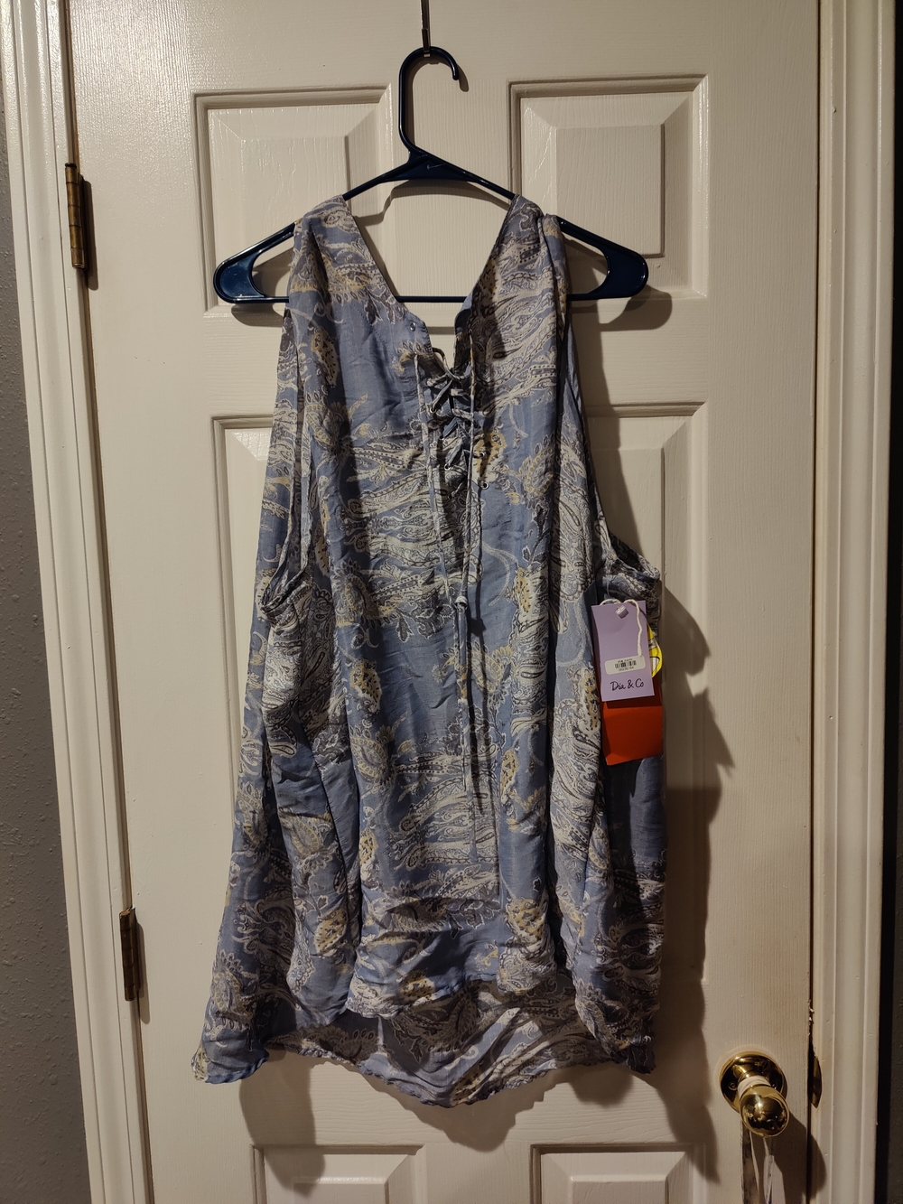 Dia & Co Blue Paisley Lace-Up Tank Top
